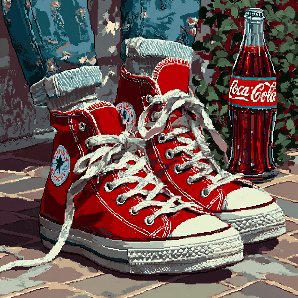 AI generated: Pixel art, 32 bits, higly detailed, red converse sneakers
