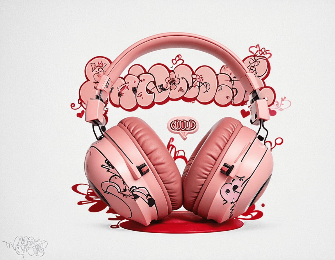 AI generated: A cute headphone, product photography, graffiti on background, fluffy design, street art, soft light