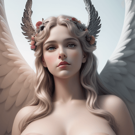 AI generated: 8k portrait of the most majestic pagan angel in the world, ((extreme close up:1.5)), ((full body pin...