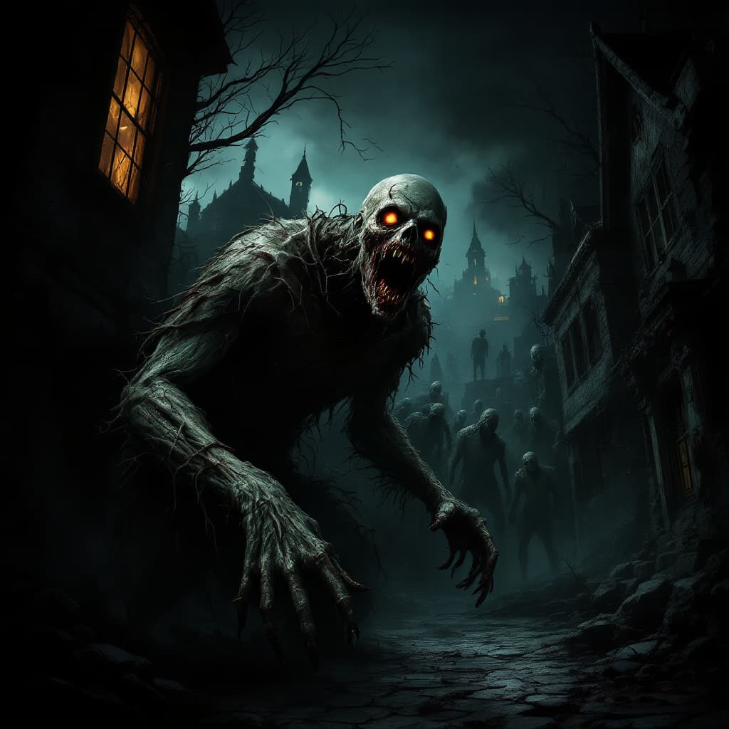 AI generated: zombie, zombies, zombie city, city, horror, more creature, terror, frightening, scream, scary, hallo...