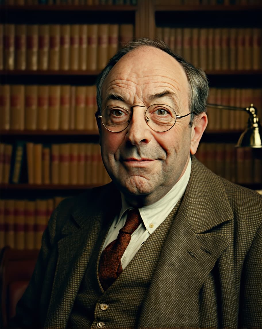 AI generated: "Portrait of C.S. Lewis, a middle-aged man with a round, expressive face, warm brown eyes. His featu...