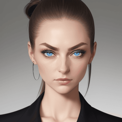 AI generated: An image of a woman with blue eyes standing straight, facing the camera head-on with a slight head t...
