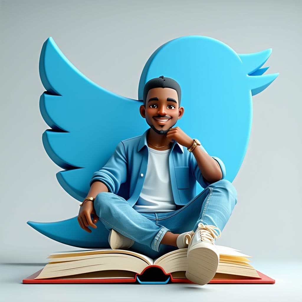 AI generated: Create an Image of Bookten, a Kenyan guy sitting on a twitter logo then have his twitter profile pag...