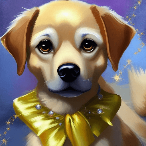 AI generated: Disney style, with natural makeup, oil painting by Naomi Okubo, kawaii, anime chibi, a yellow Labrad...