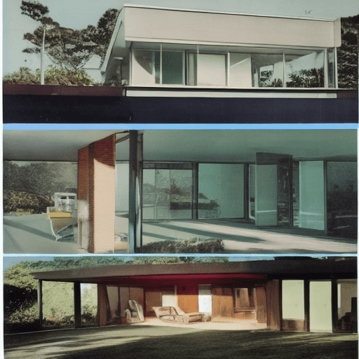 AI generated: Hyper realistic eye level exterior photo of a mid century modern style house overlooking the ocean, ...