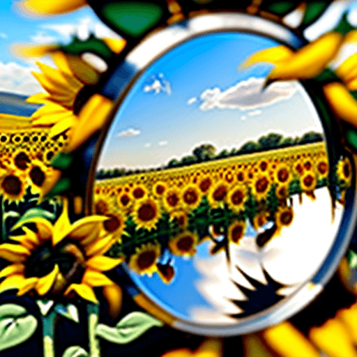 AI generated: a sunflower and roses coated with shiny metal, mirror looking metal, in a field