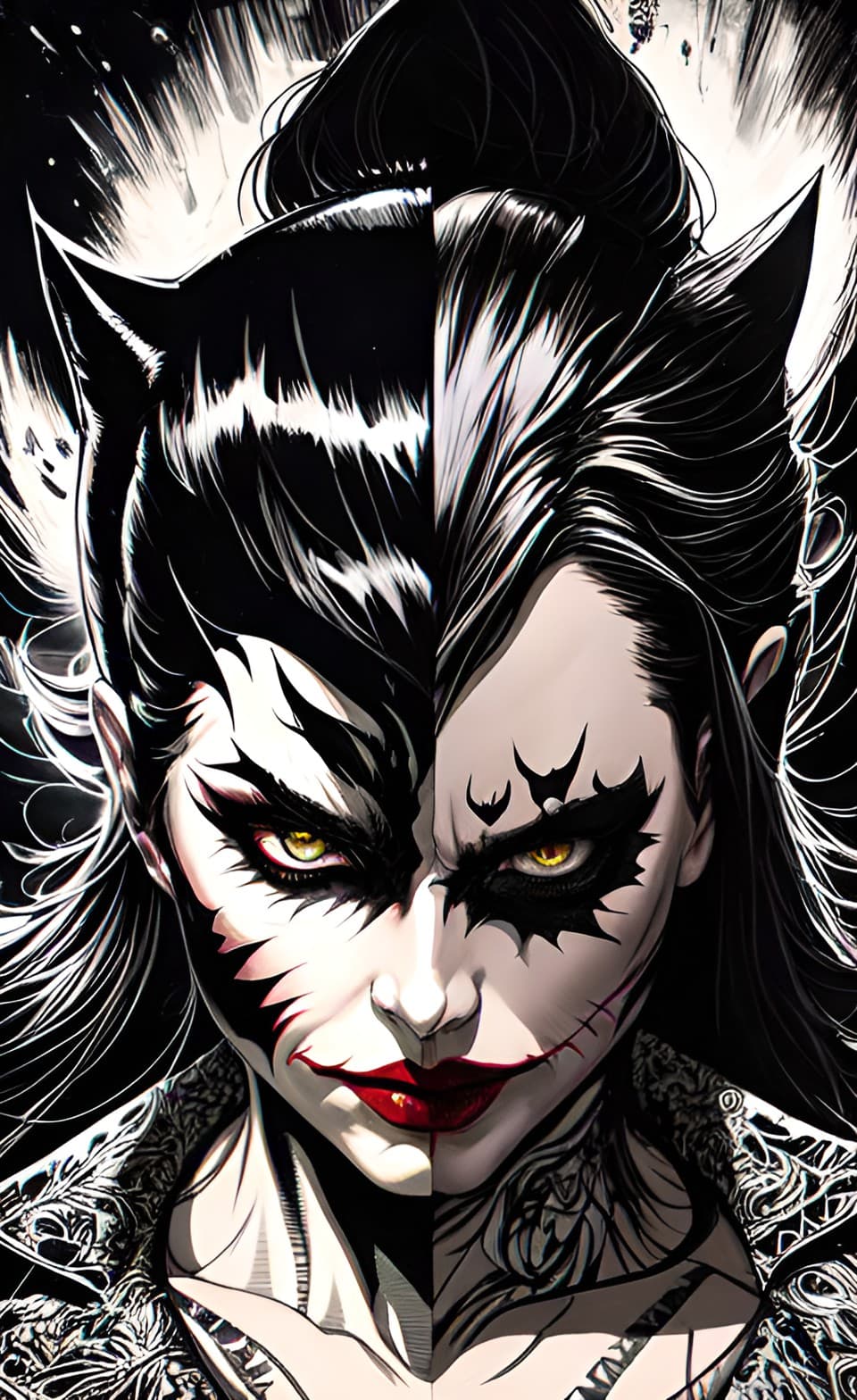 AI generated: Insane comic art poster portrait of Cat-woman, line ink art, artistic, highly detailed, ultra detail...