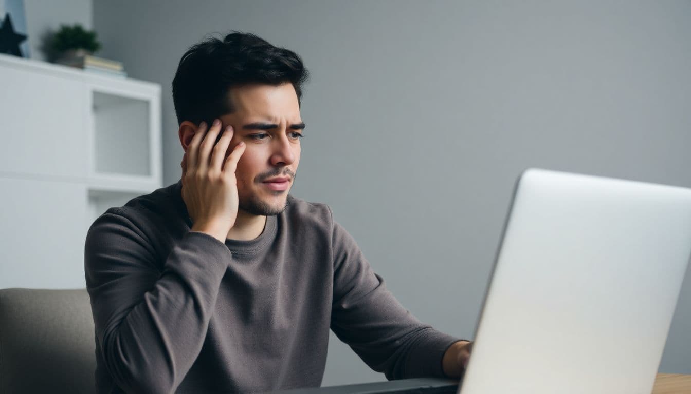 AI generated: a man is crying eith laptop