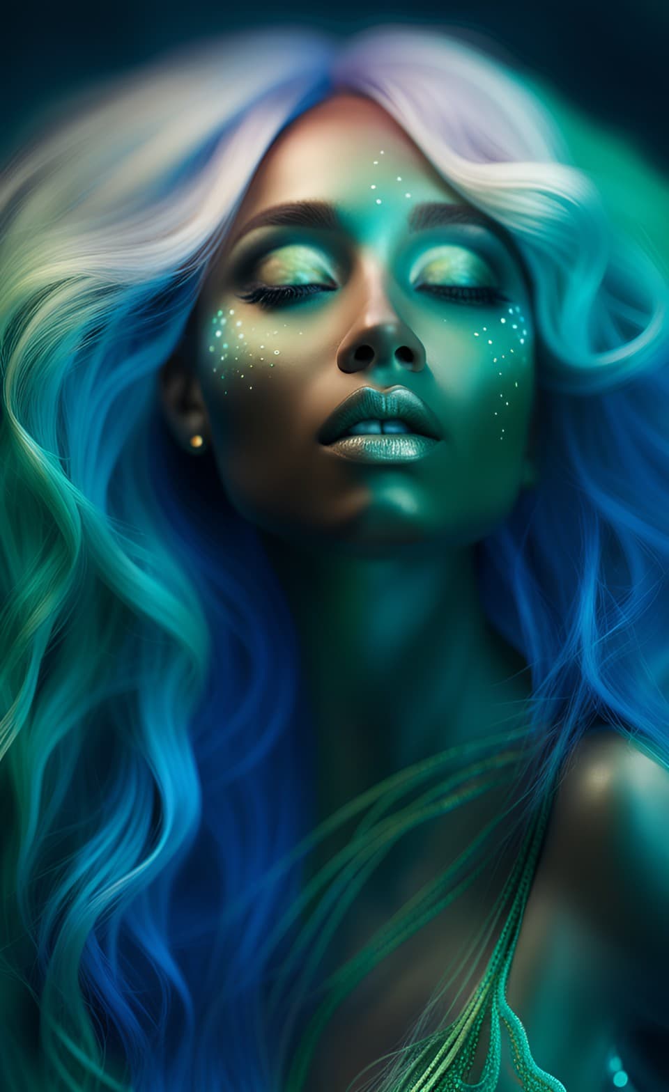 AI generated: An ethereal female underwater alien being portrait, makeup, smooth, mesmerizing otherworldly beauty ...