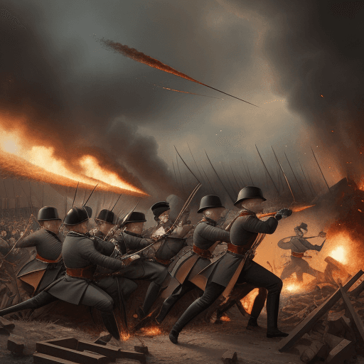 AI generated: Make me an illustration showing the English army destroying everything in the 1800s. Photorealistic ...