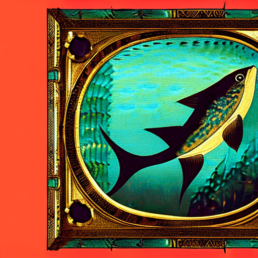 AI generated: an 8k image in the style of Jan van eyck of a fish that is part bird and of a bird that is part fish...