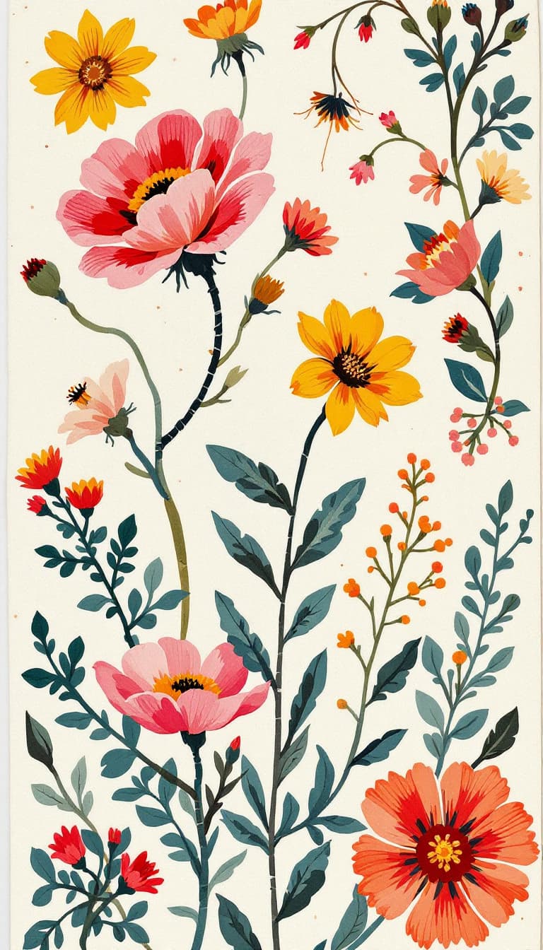 AI generated: illustration of Bohemian floral, collage art, newspaper of scrapbook cutouts