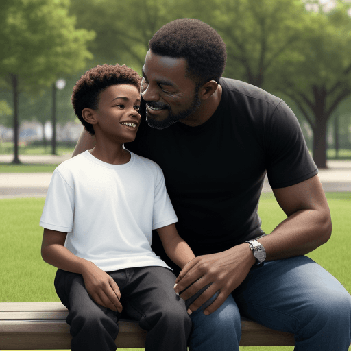AI generated: Black father and son enjoying each others company at the park