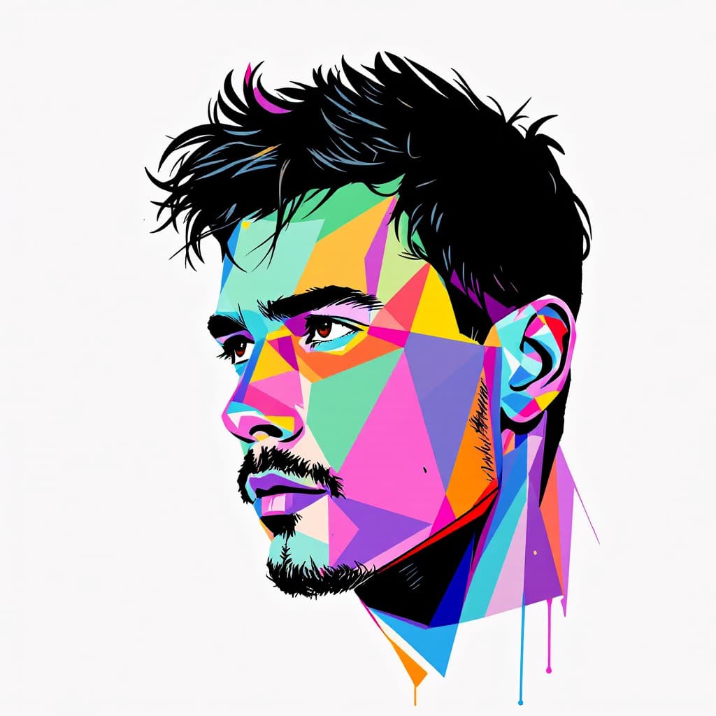 AI generated: color drawing of a man's face, in the style of pop art --chaos 75 --ar 1:2 --profile rsy6uq9 --styli...