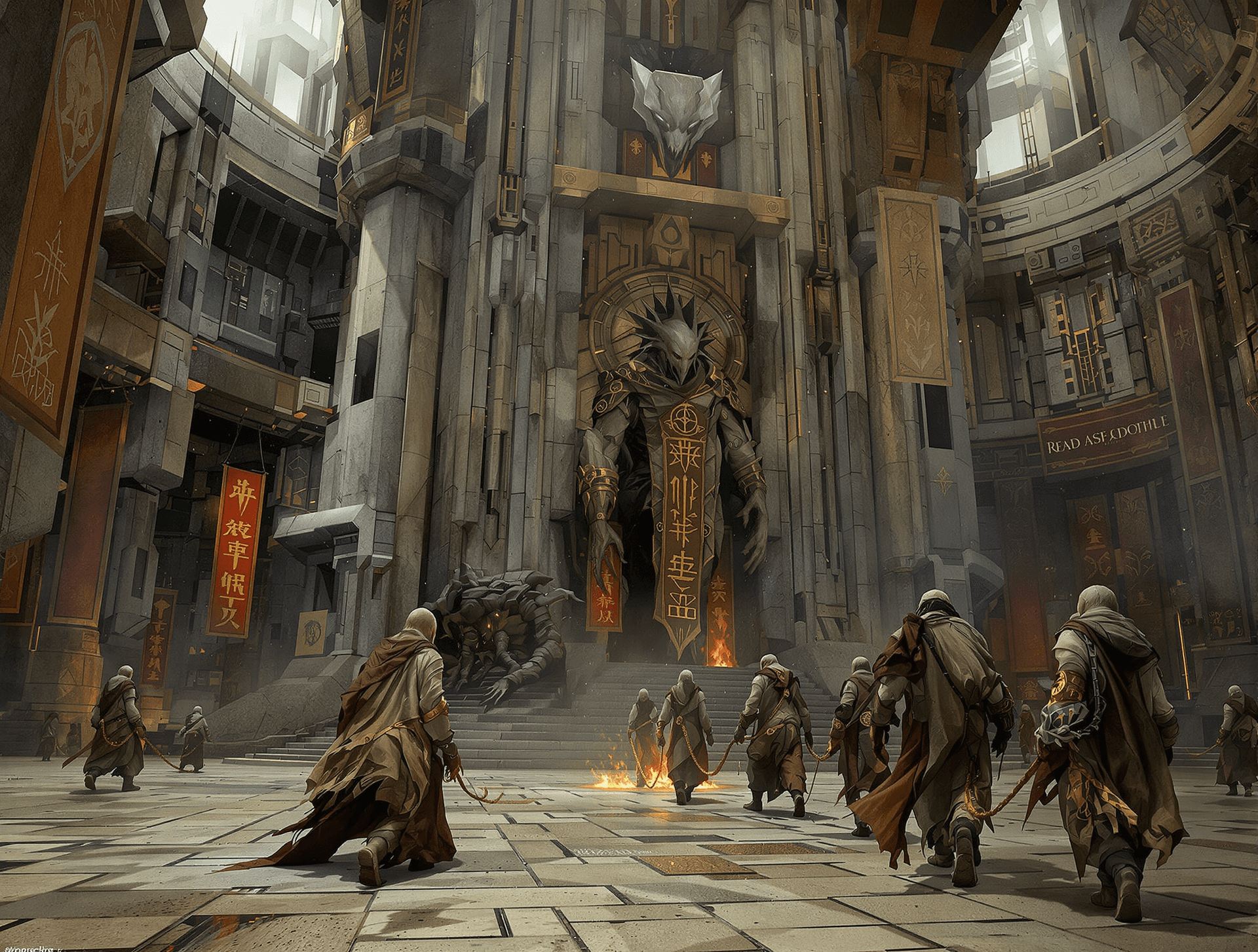 AI generated: /Artprompt Sci-fi, create a dystopian futuristic scene depicting (a group of strange mystical beings...
