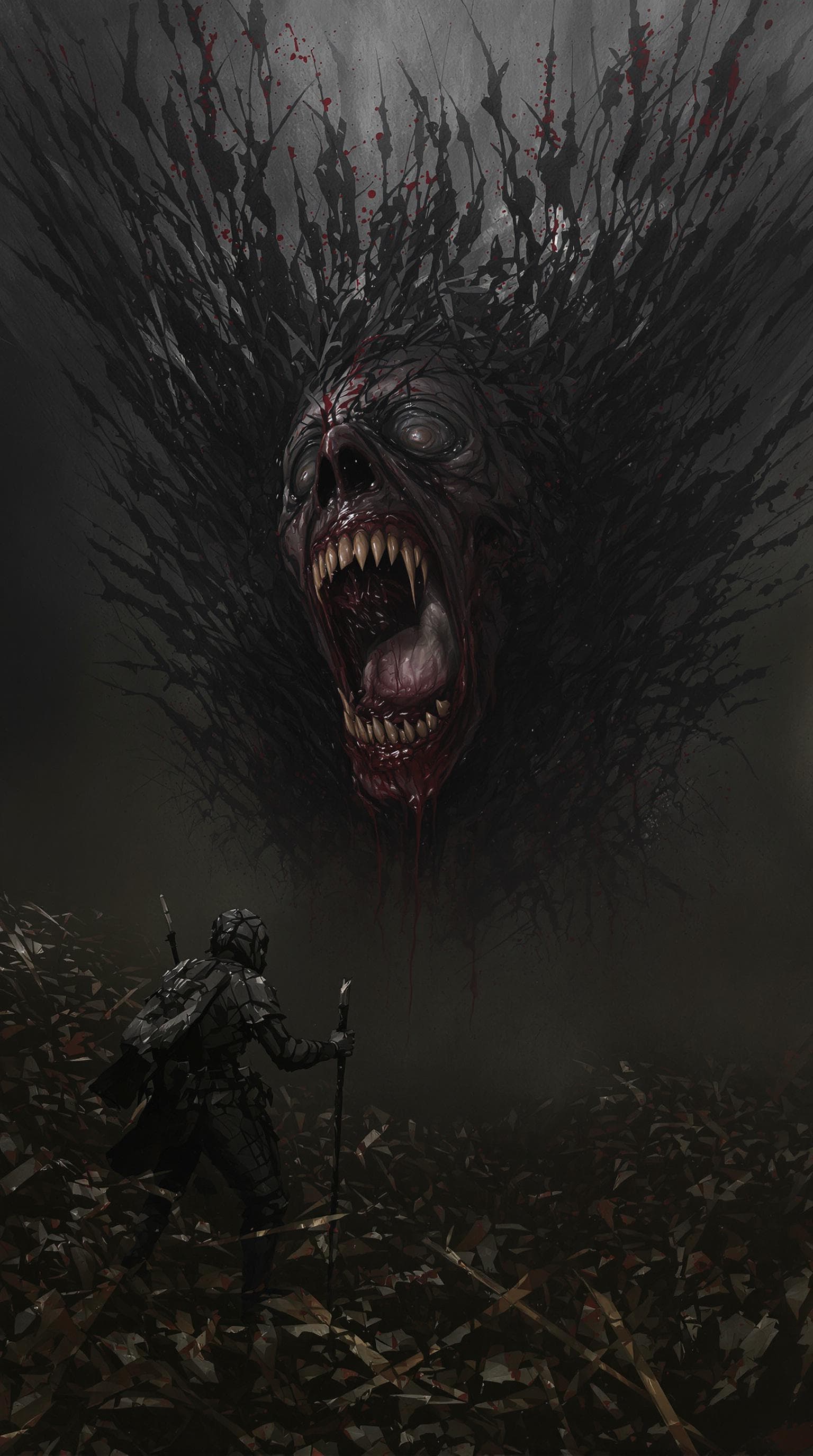 AI generated: fear, brutal composition showing the terror of war, cries and gore, gloomy background, dark tones, h...