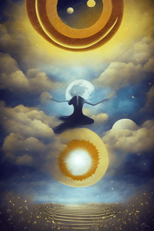 AI generated: Digital art, by IrinaKapi. The music of the moon and the silence of the sun. Magical, surrealism, ma...