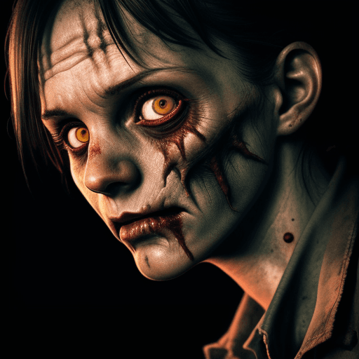 AI generated: High resolution photography of a zombie movie, zombie in 1st plane, close up