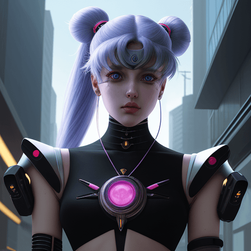 AI generated: Society as cyborgs, Cyberpunk, sailor moon, front cmera
