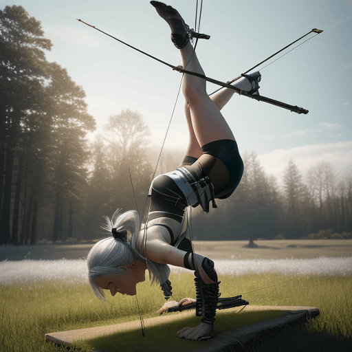 AI generated: A Beautiful Athletic woman using her feet to aim with a bow, a ((foot archer)) highly detailed, 8k s...