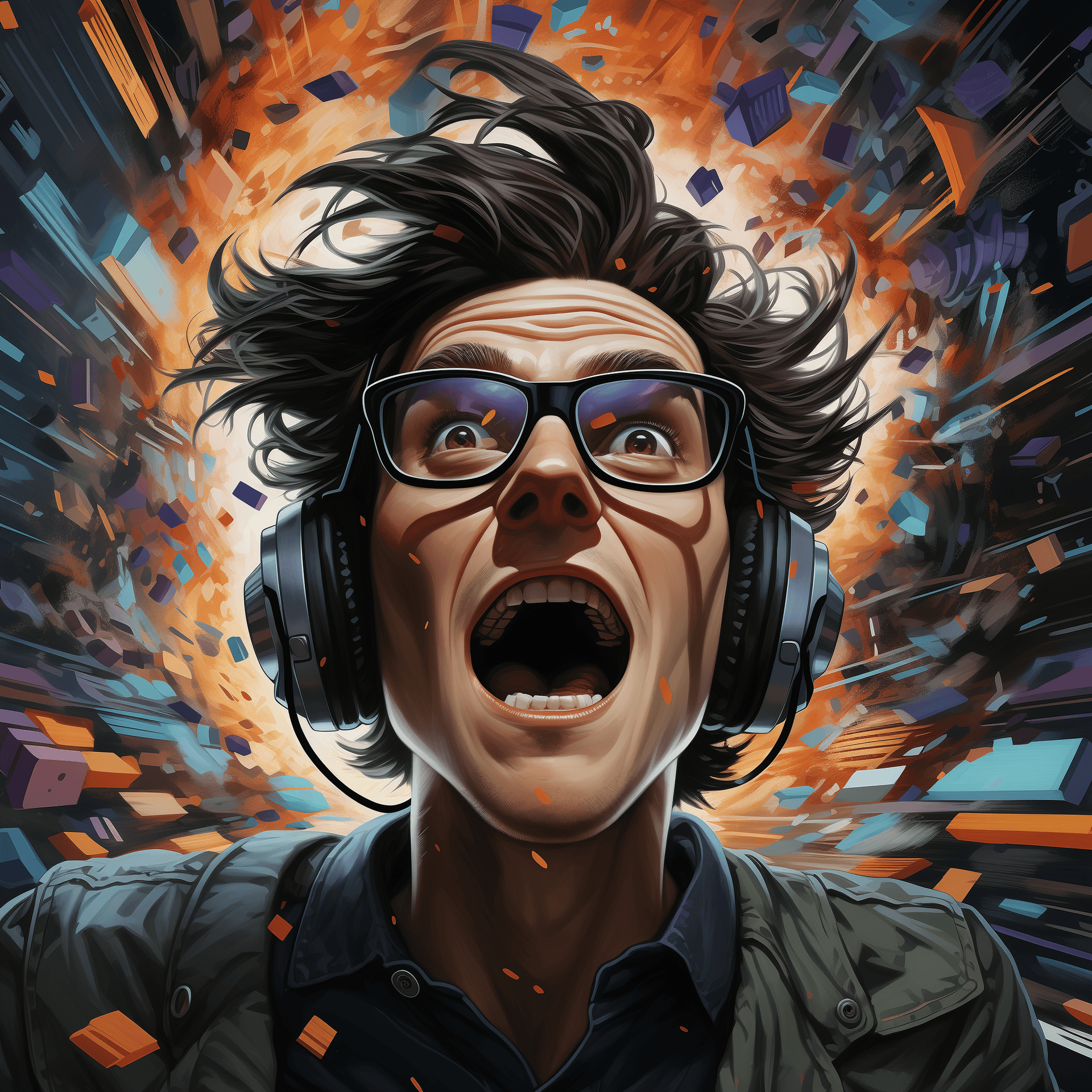 AI generated: character's intense expression and posture should convey an unquenchable thirst for digital knowledg...