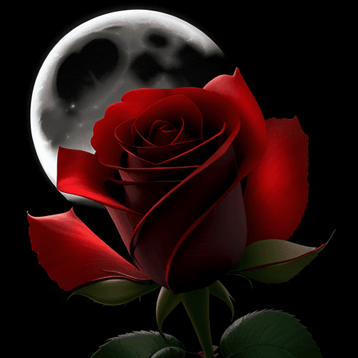 AI generated: 
in the dark a rose illuminated by light and moon in the background
