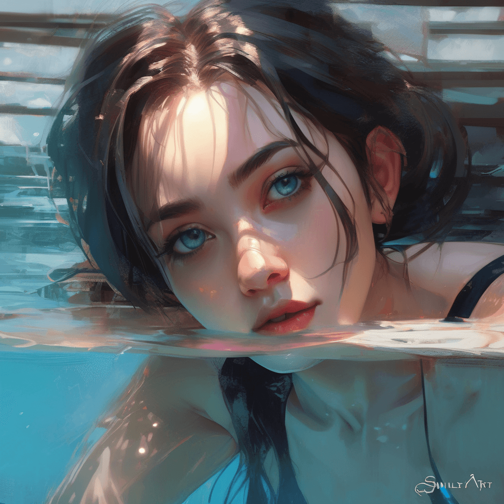 AI generated: (a girl in a pool) big dreamy eyes, beautiful intricate colored hair, symmetrical, anime wide eyes, ...