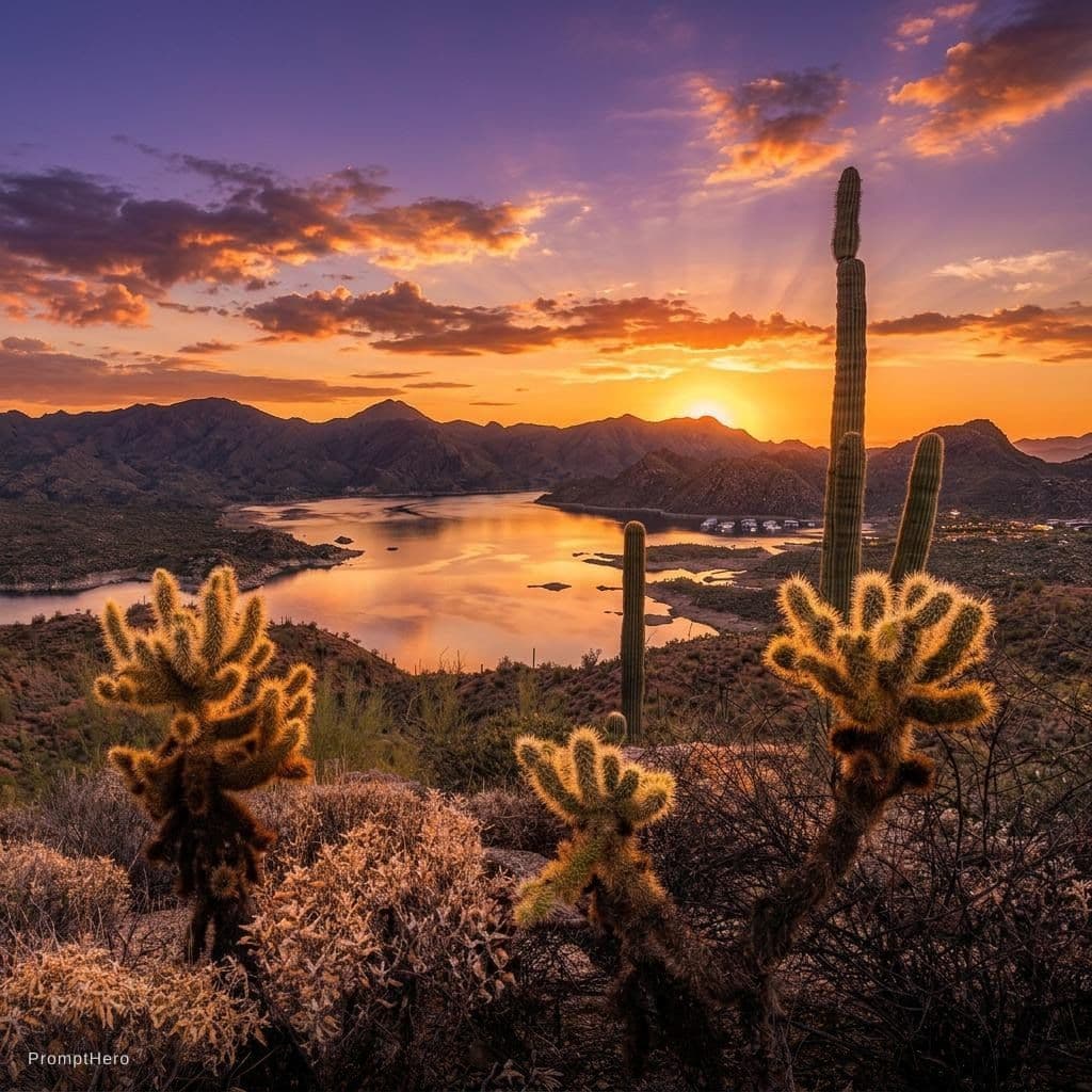 AI generated: a beautiful sunset over the sonoran desert in arizona
