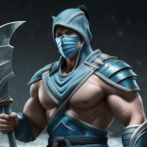 AI generated: ultra detailed mid shot of subzero from mortal kombat,holding two axes of bitter cold, permafrost,go...