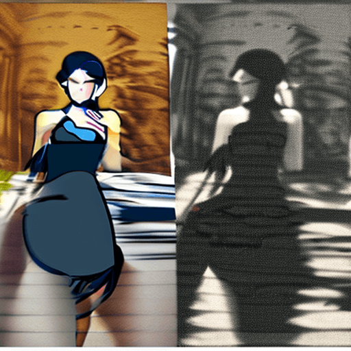 AI generated: a woman poses in a black dress, in the style of soft edges and atmospheric effects, romanesque, pop ...