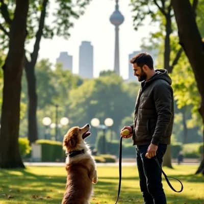 AI generated video: dog playing with man