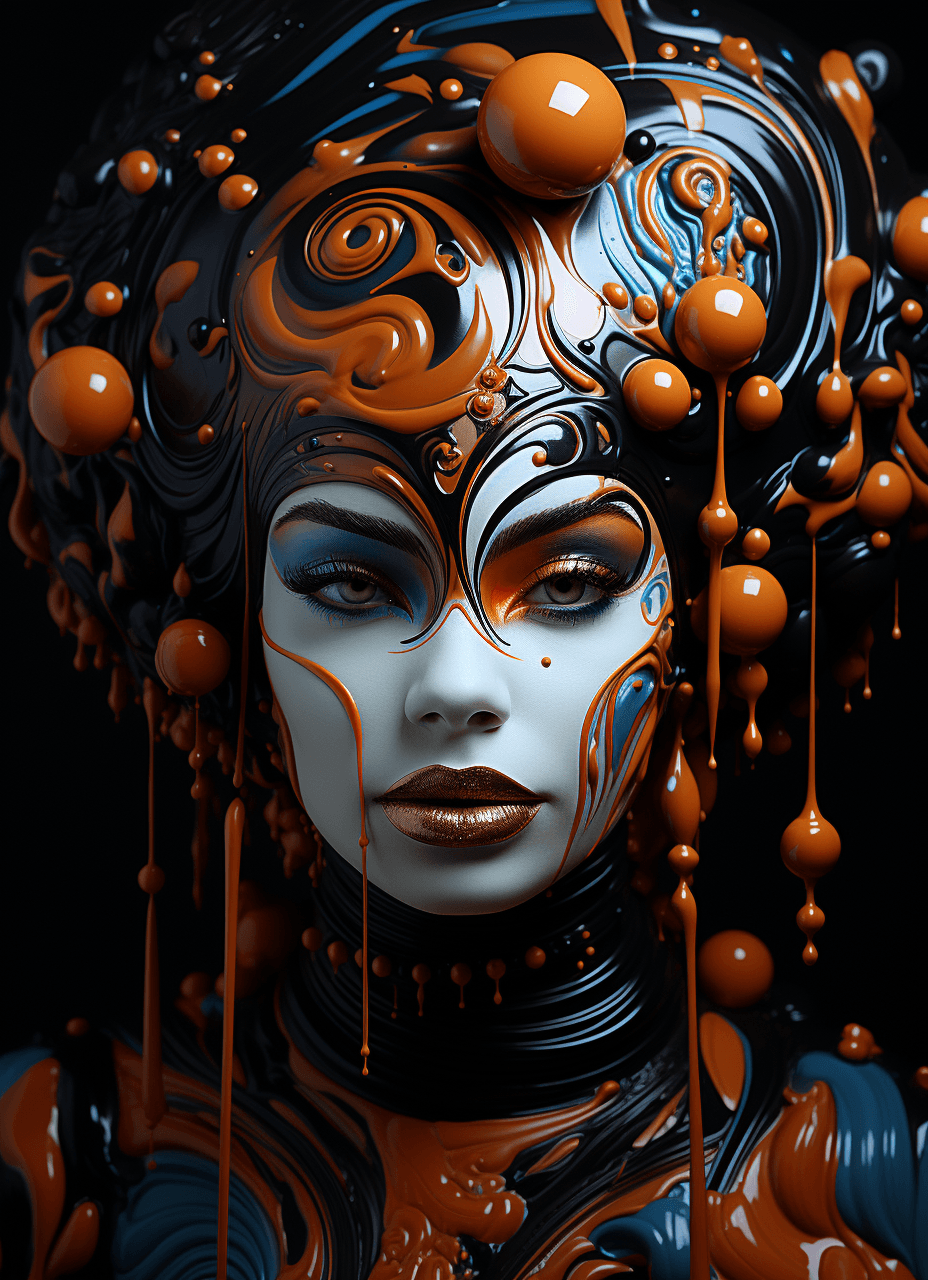 AI generated: art deco coffee art, in the style of expressive facial animation, afrofuturism, paint dripping techn...