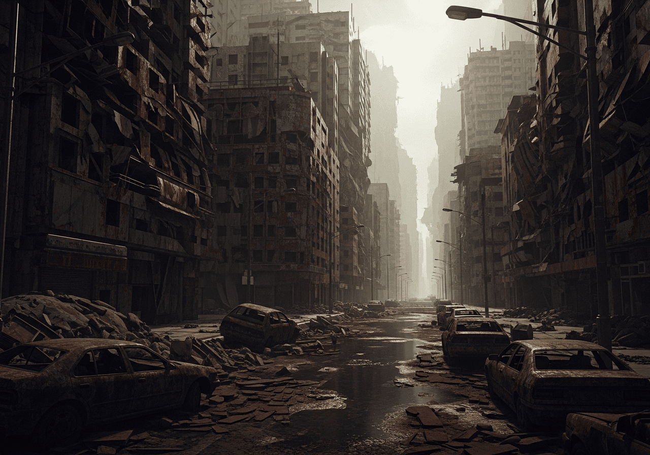 AI generated: /artprompt Sci-fi, (dystopian city imagery:1.7), unsettling, macabre, haunting, (cinematic shot:1.2)...