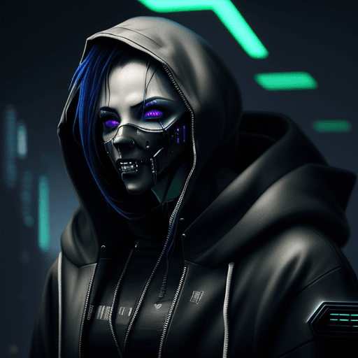 AI generated: Man in hoodie with futuristic face, cyberpunk face, cyberpunk art style, cyberpunk hacker, cyberpunk...