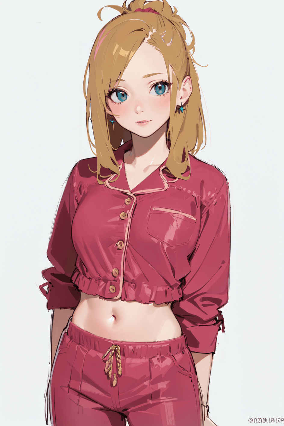 AI generated: beautiful,(realistic face:1.2),shaded face, midriff peek, masterpiece, best quality, extremely detai...