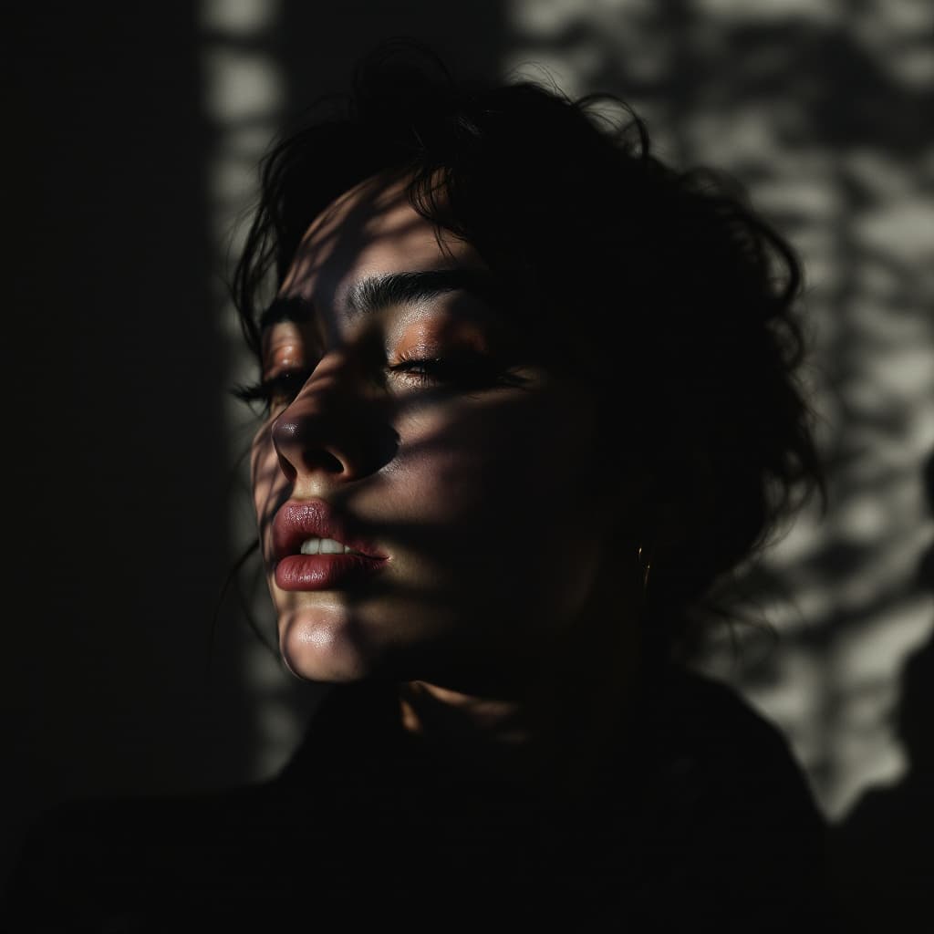 AI generated: high-resolution photograph, woman, stunning use of shadows, in the syle of crisp lines and forms,  U...