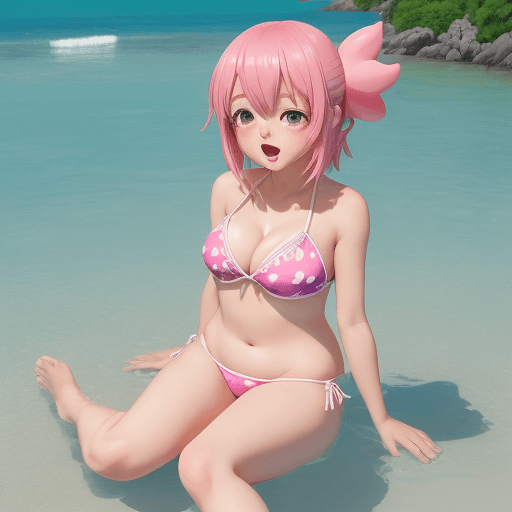 AI generated: GIRL, big cheast, Open mouth, watery eyes, blushed, anime style slyme, bare, One leg sits to the lef...