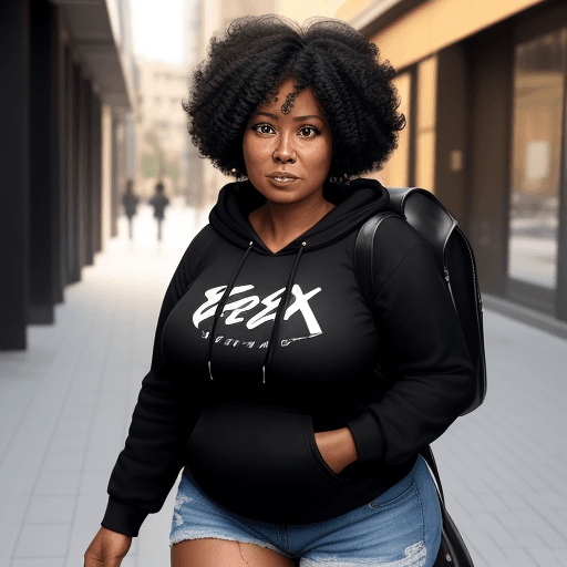 AI generated: (masterpiece, best quality), a beautiful 43 year old black woman wearing a black hoodie and sexy bla...