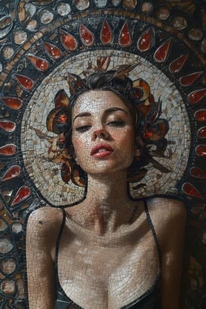 AI generated: a collage of women's faces in mosaic, in the style of andrew atroshenko, peter gric --ar 73:109 --st...