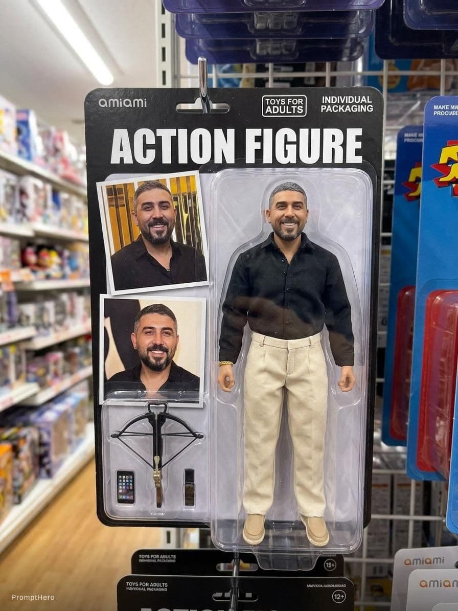 AI generated: a hanging card, Available in individual packaging, Toys for adults,a action figure of daryl dixon fr...