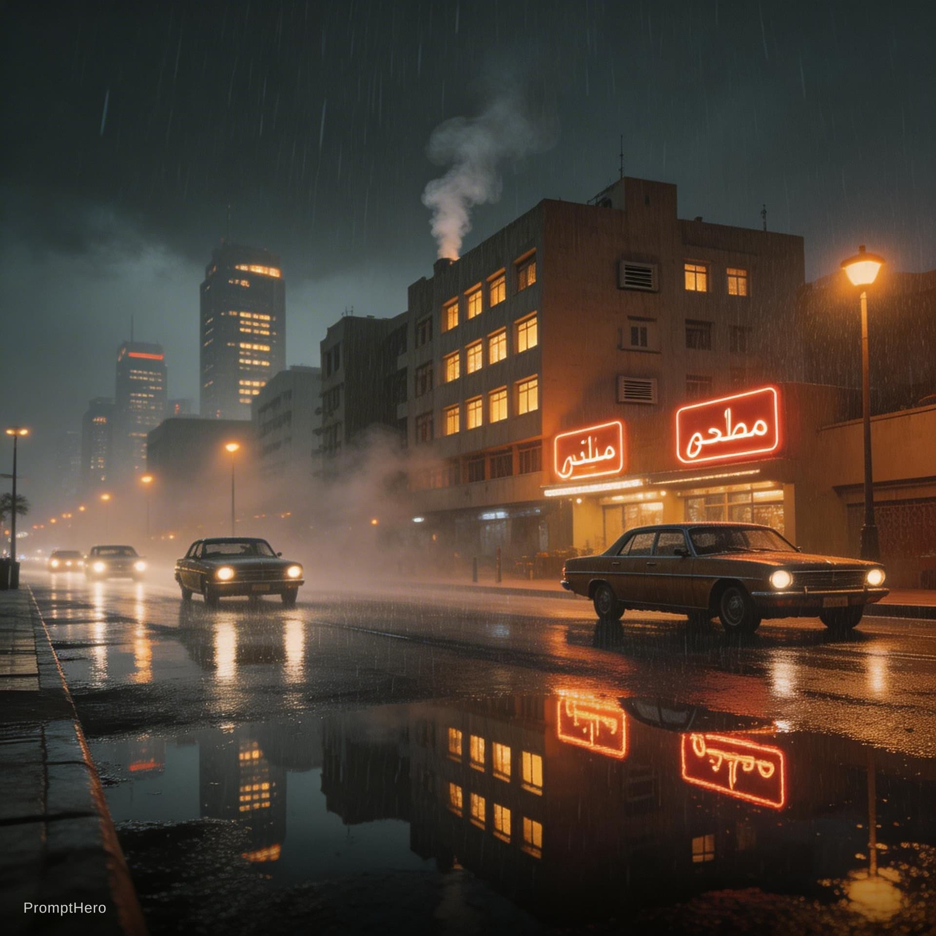 AI generated: "Genera una imagen cinematográfica y realista de los años 70 de Abu Dhabi, capturada con una cámara ...