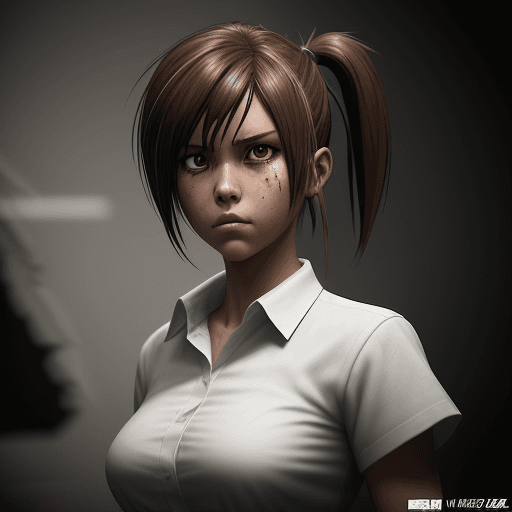 AI generated: a girl with white shirt, in the style of comic book-style art, rendered in maya, junglecore, dark br...