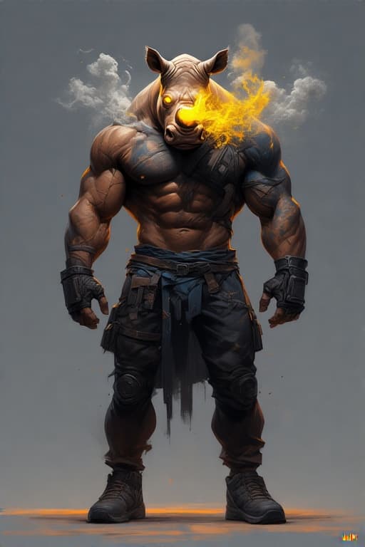 AI generated: <https://i.pinimg.com/736x/e6/be/22/e6be22f555b9fef9f08391d8ef006bd6.jpg> A Digital Rhino man with g...