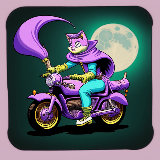 AI generated: 90's vhs old cartoon scene art style,wizard with cat dressed as the moon on his shoulder, fixing his...