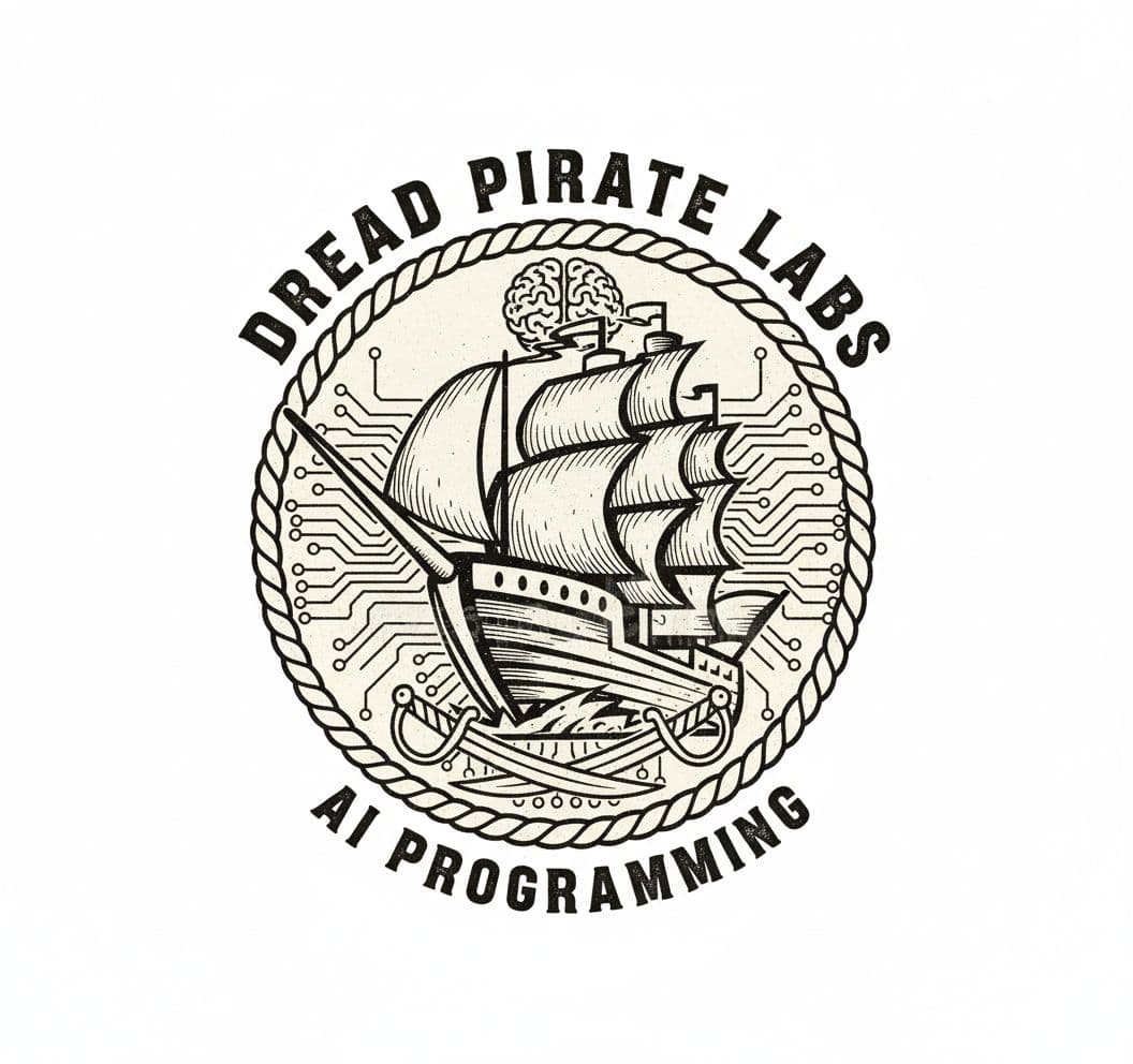 AI generated: create a logo for a programming an ai company call Dread Pirate Labs. It should look like an old etc...