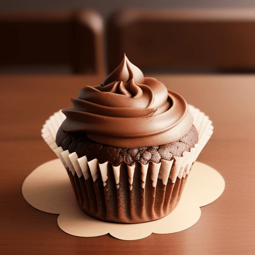 AI generated: a chocolate cupcake    have chocolate chip on it,
on a wooden table, a little girl was ready to tast...