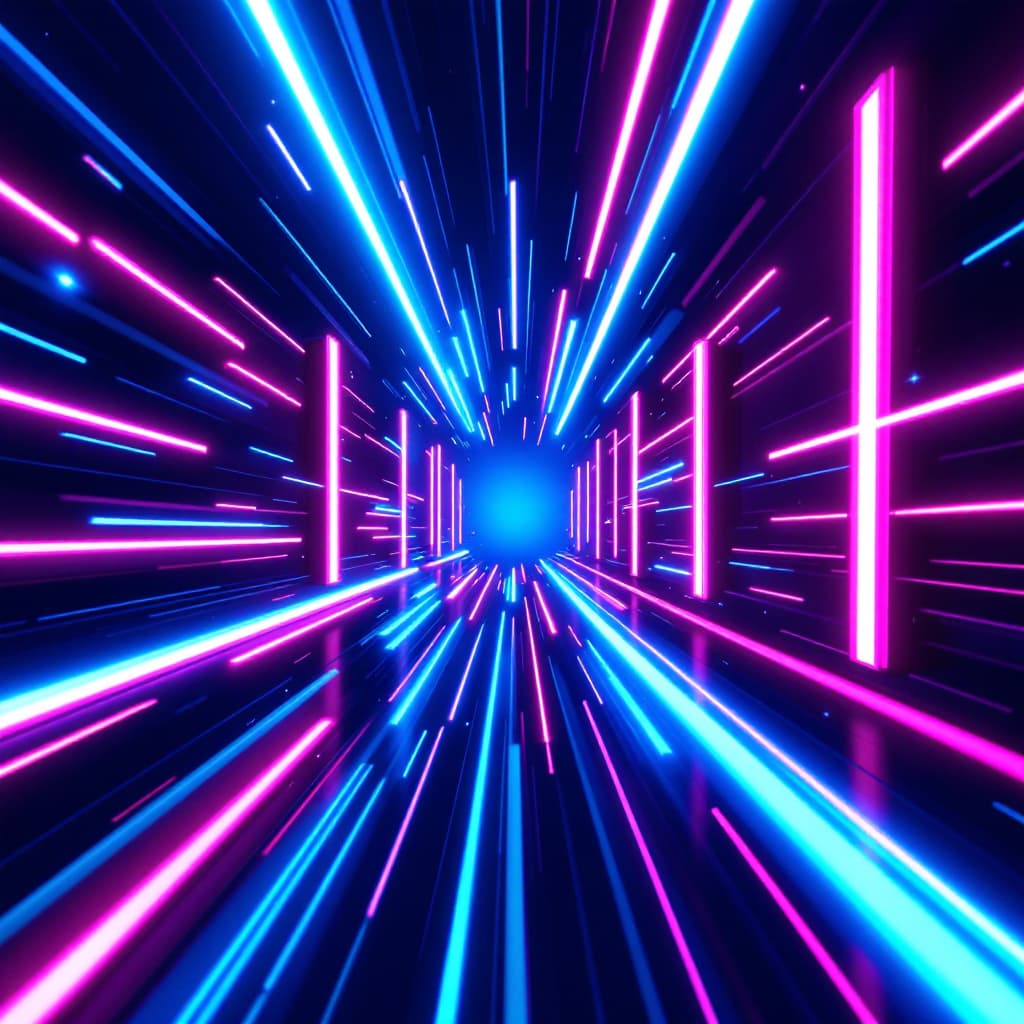 AI generated: A dynamic light tunnel effect with a central vanishing point, creating a sense of high-speed motion ...
