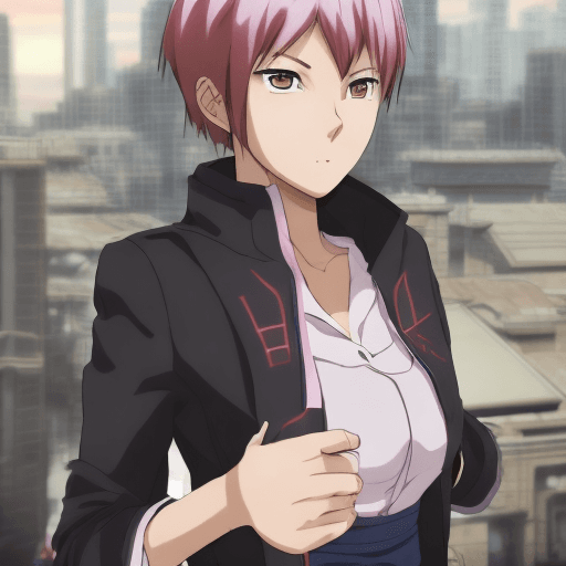 AI generated: Screen cap from the anime jujutsu Kaisen. its a woman with simple red eyes. has small black pupil. t...