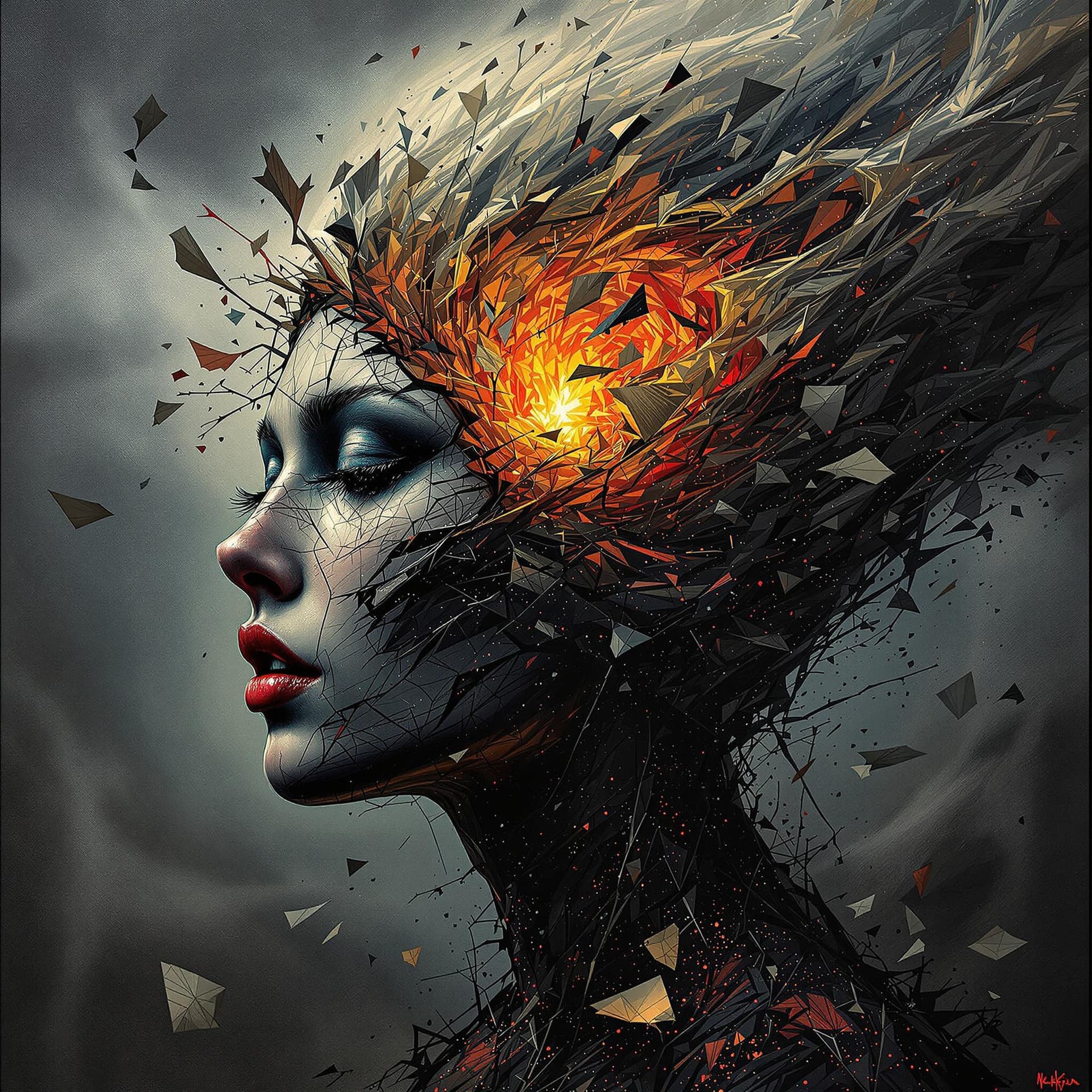 AI generated: Her mind was a shattered vessel, its lid pried open to reveal a swirling maelstrom of dark thoughts,...