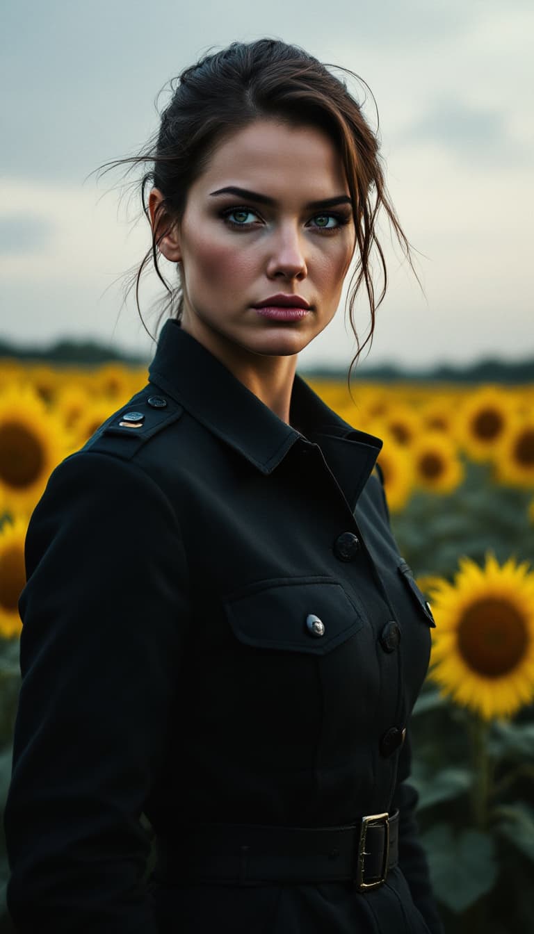 AI generated: A powerful and commanding portrait of a determined Ukrainian woman. She stands against a backdrop of...